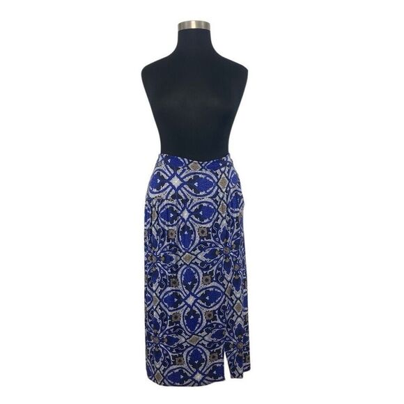 Maeve Anthropologie Cyprus XL Wrap Skirt Blue Motif Boho African Graphic Fits 1X - Picture 6 of 16